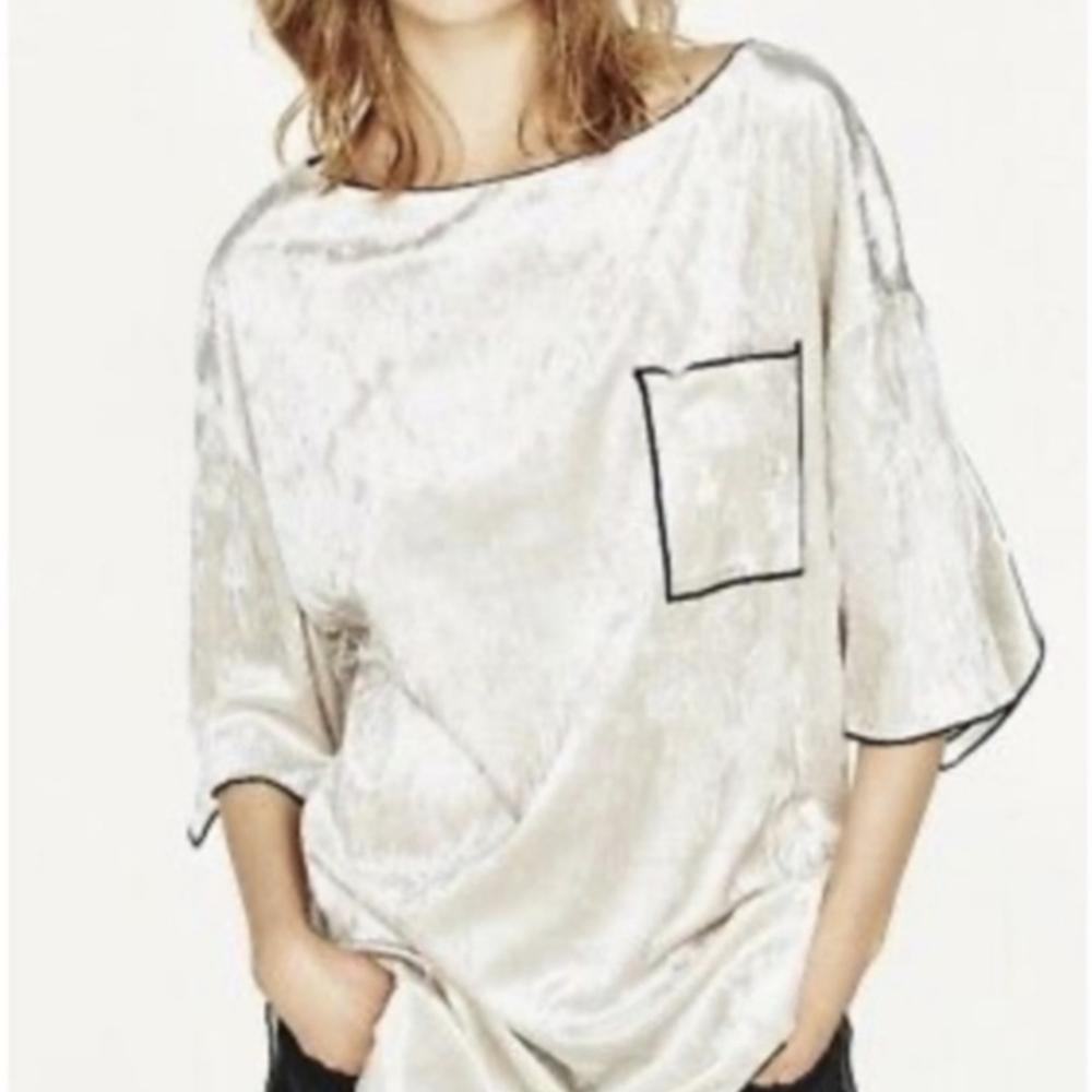 Elegant Zara Dress Cream Top with Black Trim, Size Xl Basic Collection.